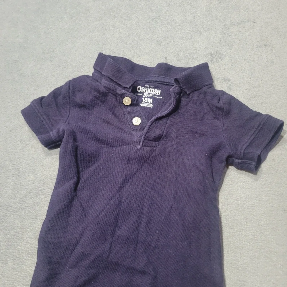OshKosh‎ B'gosh Polo Bodysuit Kids 18M Navy Blue Solid Short Sleeve Pique Cotton